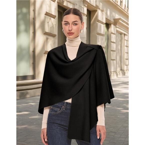 Womens Large Cross Front Poncho Sweater Wrap Topper Knitted Elegant Shawls Cape - Picture 3 of 7